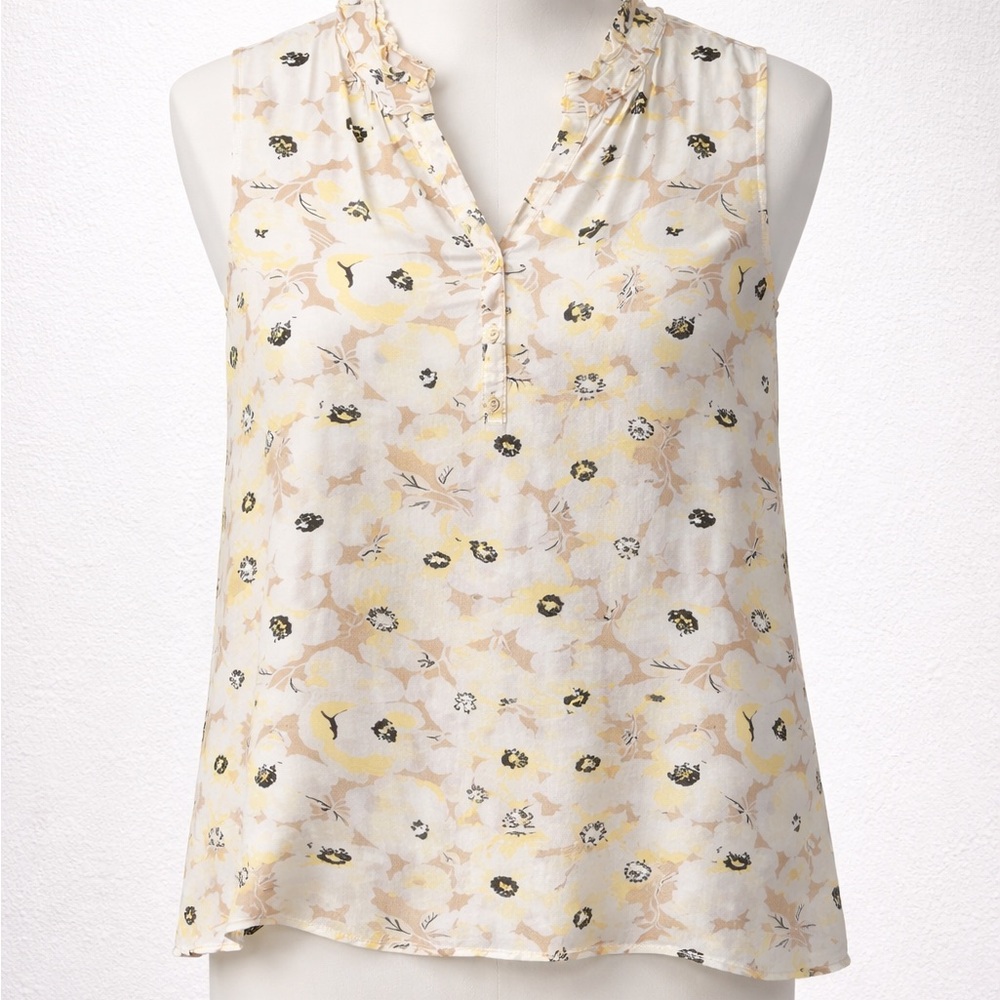 Talbots Floral V-Neck Blouse - Cream and Yellow